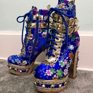 Azalea Wang Chinese Blue Floral Antoinette Boots